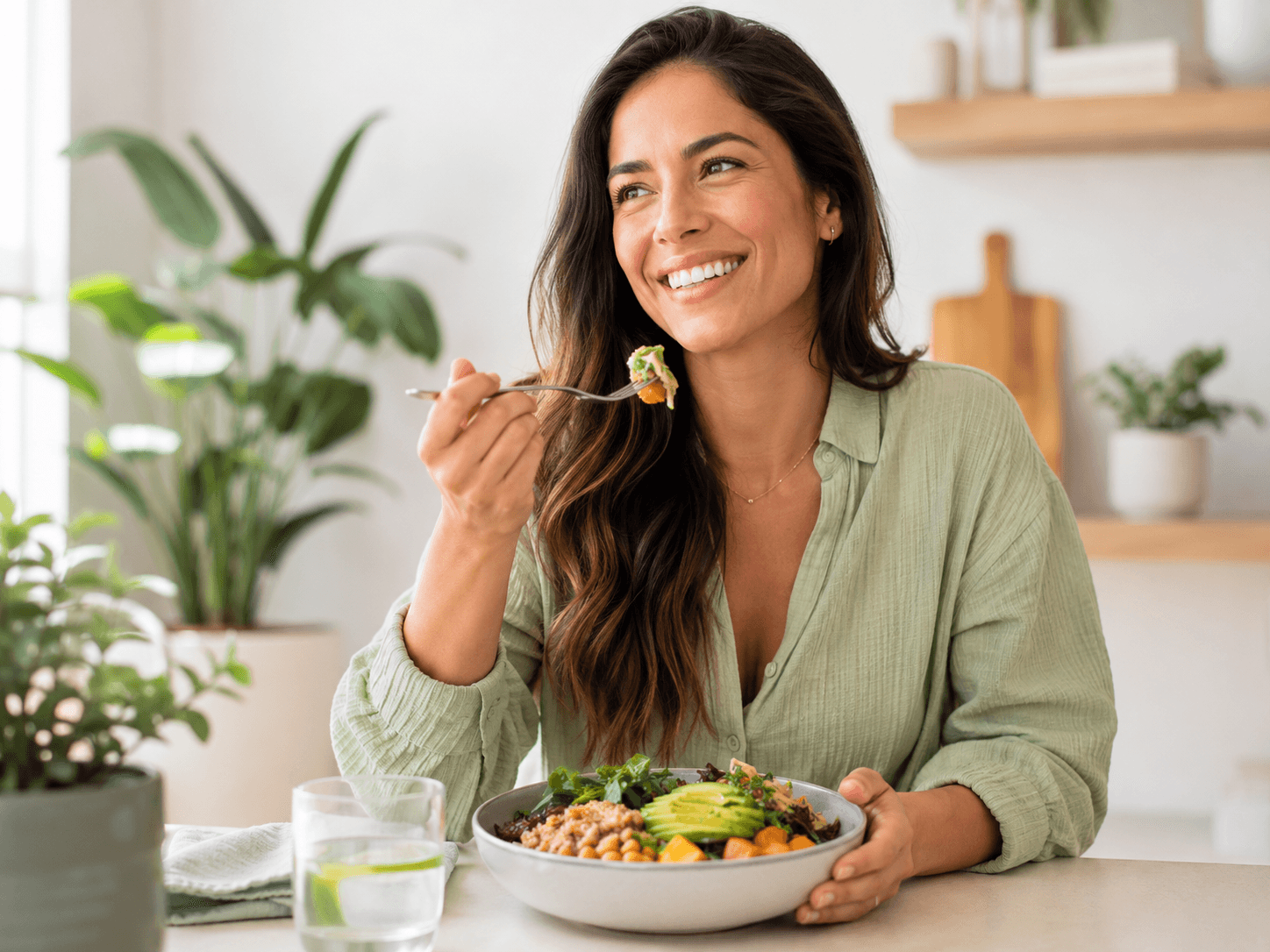Persona disfrutando de una comida saludable