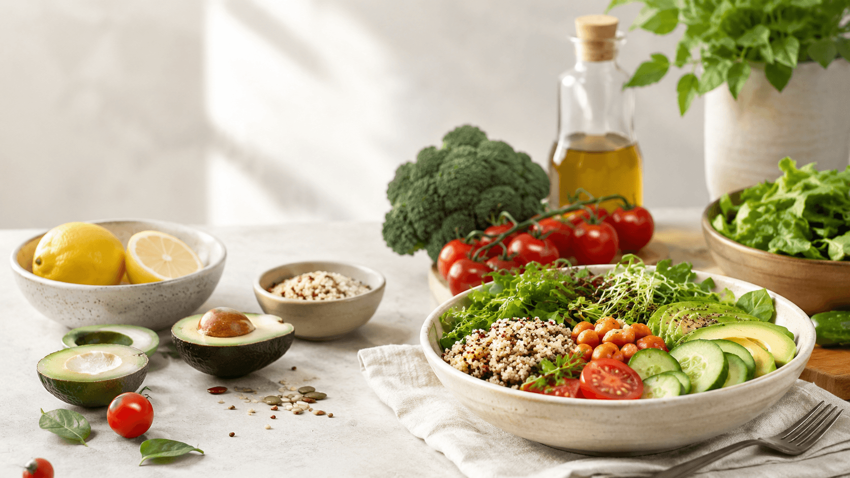 Ingredientes frescos y comida saludable